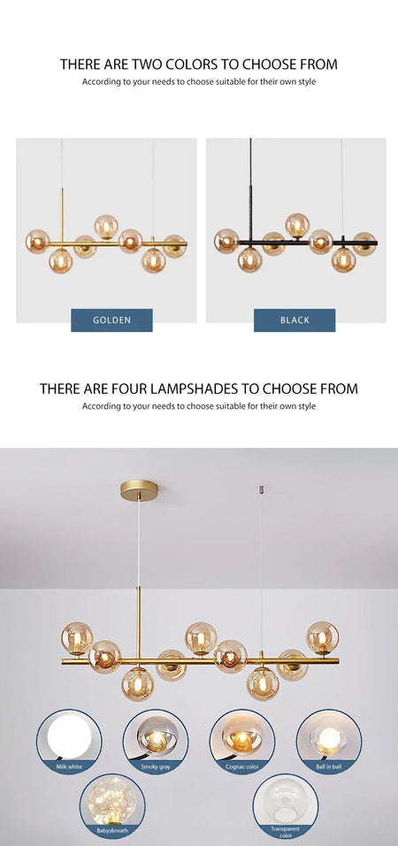 Pendant Light - Modern Long Dining Room Chandelier Glass Ball Lampshade Light Over The Table Kitchen Office Pendant Lamp Home Decor Luminaires SW-36210789 - SWEET-LIGHTS