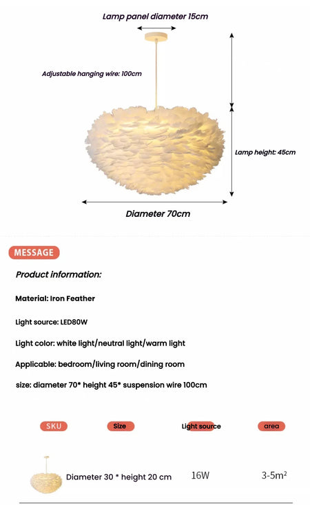 Pendant Light - Feather Nordic LED Chandelier for Living Room and Girl's Room Decor SW-36210578 - SWEET-LIGHTS