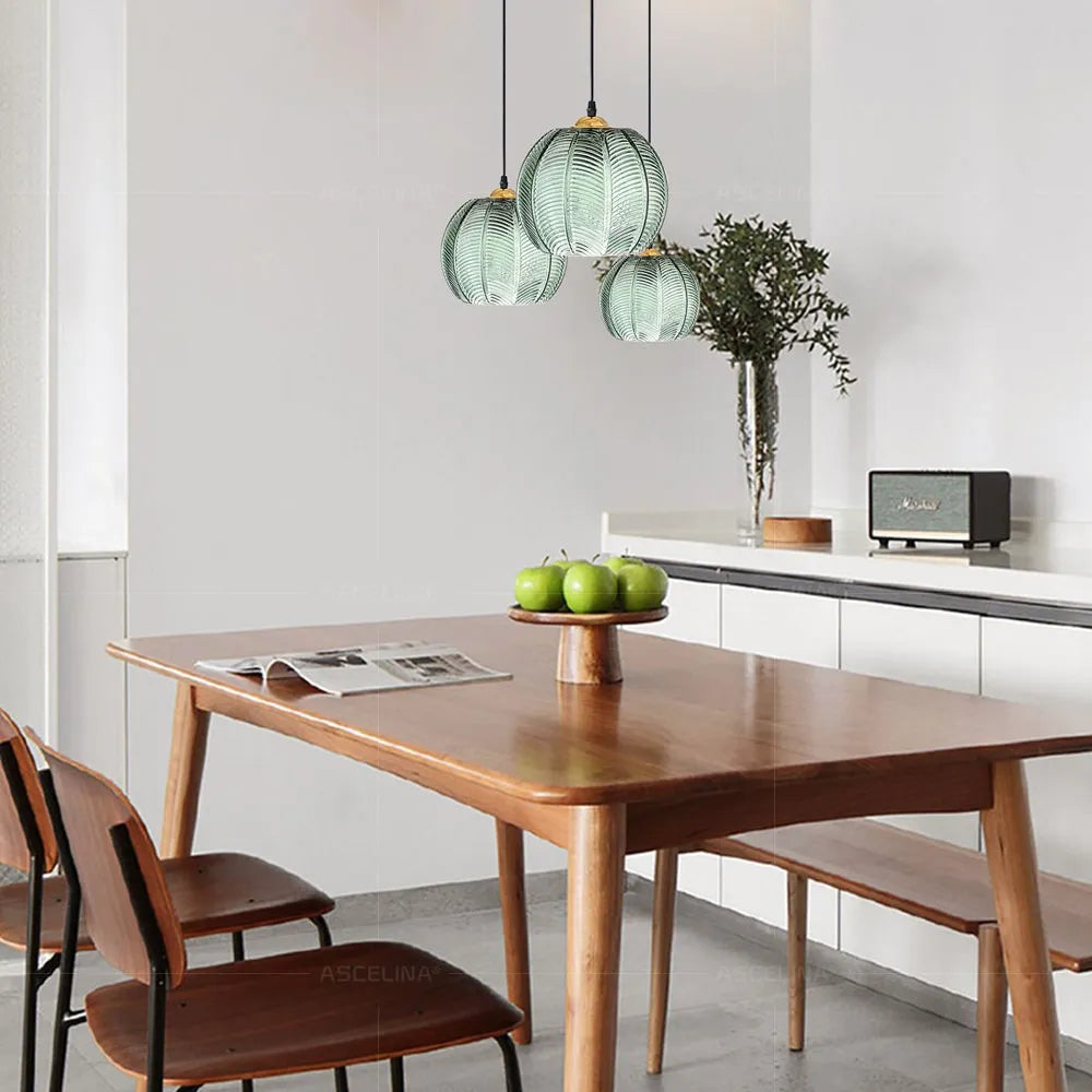 Pendant Light - Nordic Glass Green Leaf Pattern Fixture SW-36210789 - SWEET-LIGHTS