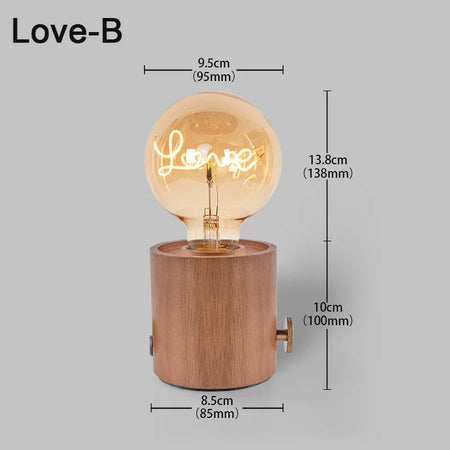 Table Lamp - Vintage Wood E27 Night Light EU Plug Retro Design SW-36210987 - SWEET-LIGHTS