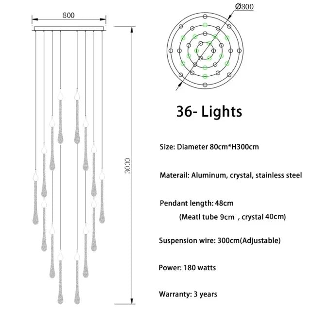 Chandelier - Modern Crystal LED Chandelier Gold Long Stair Fixtures SW-36210354 - SWEET-LIGHTS