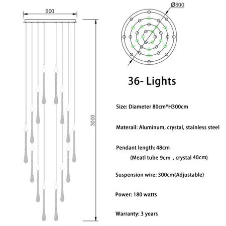 Chandelier - Modern Crystal LED Chandelier Gold Long Stair Fixtures SW-36210354 - SWEET-LIGHTS