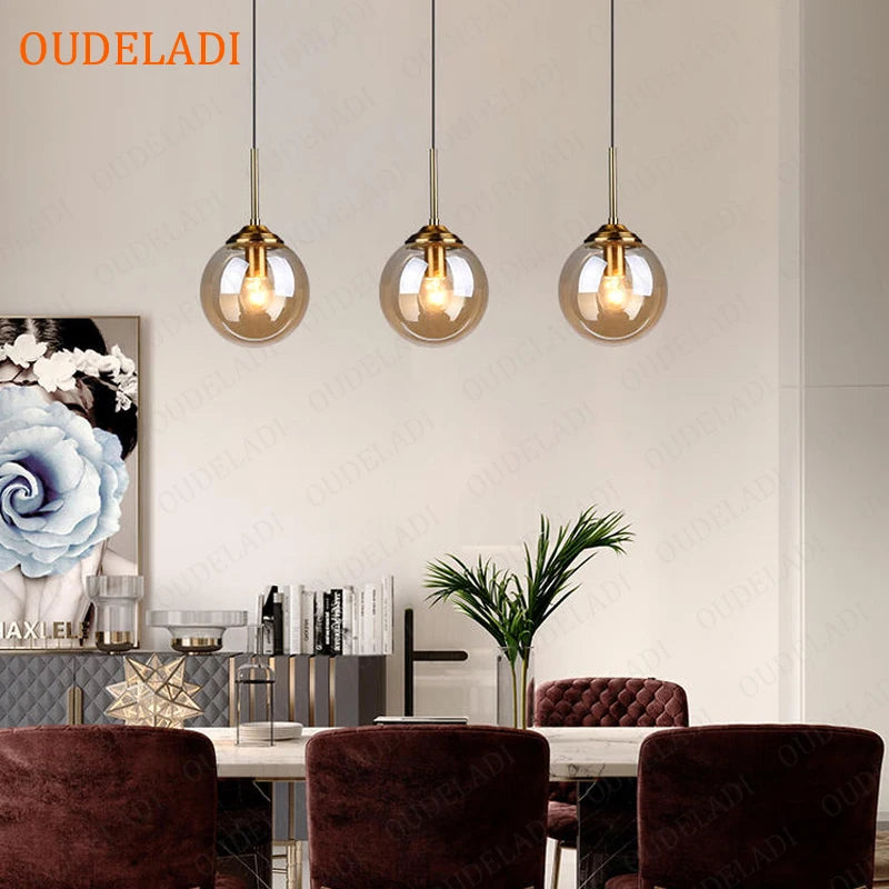 Pendant Light - Nordic Metal Ring Glass Ball Hanging Lamp SW-36210345 - SWEET-LIGHTS