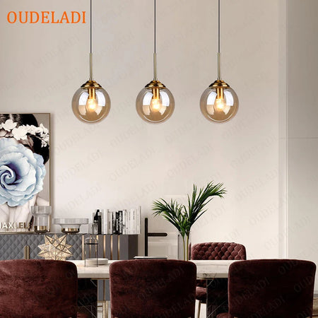 Pendant Light - Nordic Metal Ring Glass Ball Hanging Lamp SW-36210345 - SWEET-LIGHTS