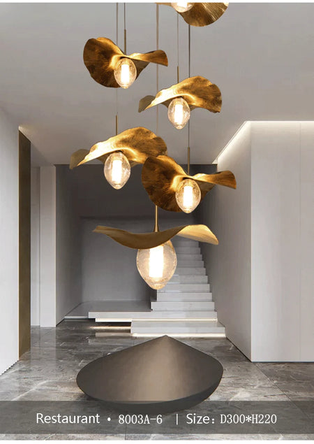 Pendant Light - Lotus Leaf Minimalist Hammered Brass Lamp SW-36210345 - SWEET-LIGHTS