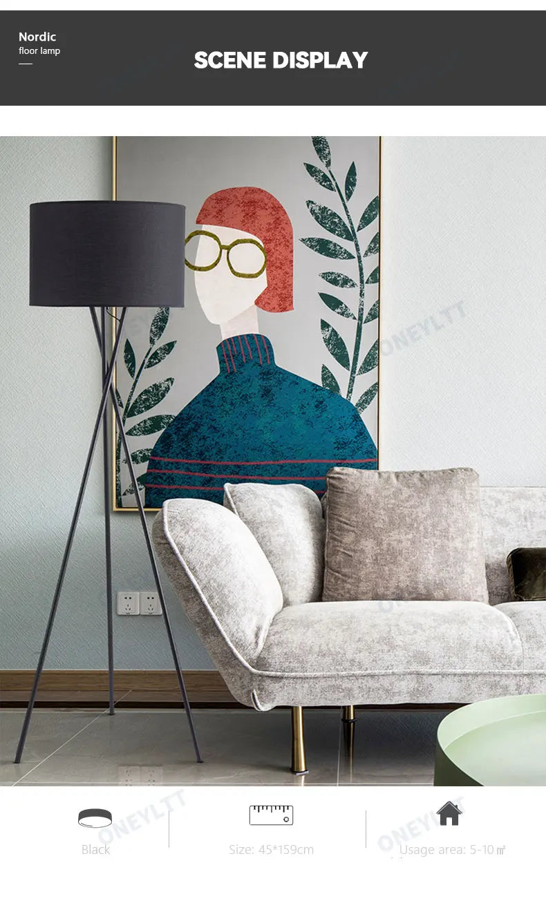 Floor Lamp - Scandinavian Fabric Led Tripod Design Light SW-36210347 - SWEET-LIGHTS