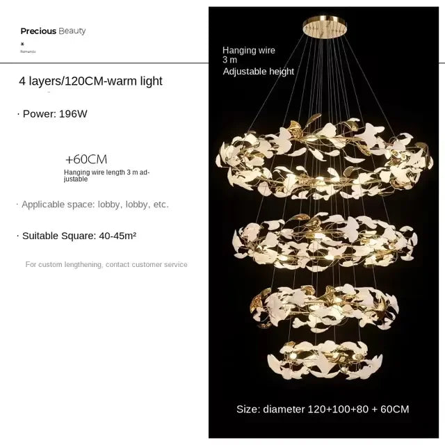 Chandelier - Round Ginko Leaf Staircase Light For Loft SW-36210789 - SWEET-LIGHTS