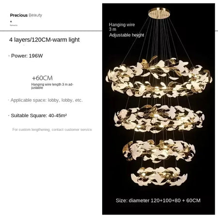Chandelier - Round Ginko Leaf Staircase Light For Loft SW-36210789 - SWEET-LIGHTS