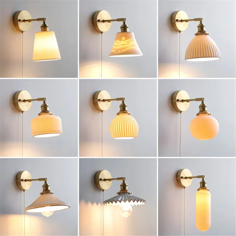 Wall Light - Modern White Ceramic Wall Mounted Lamps for Hotel Bedroom Bedside Pull Switch Sconce Nordic Hallway Aisle SW-36210458 - SWEET-LIGHTS