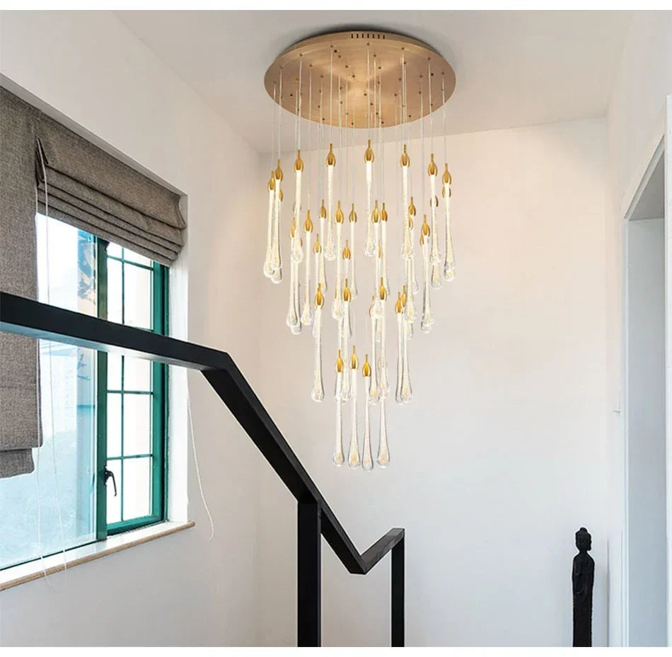 Chandelier - Modern Crystal LED Chandelier Gold Long Stair Fixtures SW-36210354 - SWEET-LIGHTS