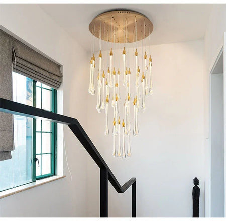 Chandelier - Modern Crystal LED Chandelier Gold Long Stair Fixtures SW-36210354 - SWEET-LIGHTS