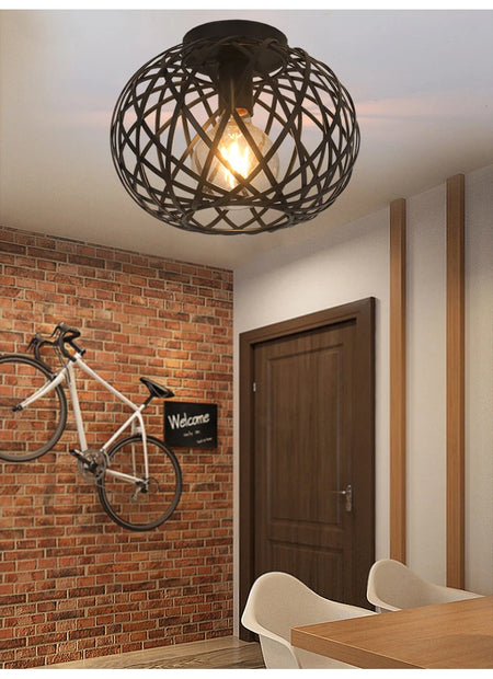 Ceiling Light - Bedroom Living Room Restaurant Kitchen Iron Mesh Black Retro Lamp SW-36210348 - SWEET-LIGHTS