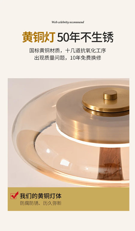 Table Lamp - 12W Luxury Copper Wood Glass Desk Lamp SW-36210234 - SWEET-LIGHTS