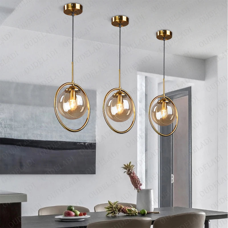 Pendant Light - Nordic Metal Ring Glass Ball Hanging Lamp SW-36210345 - SWEET-LIGHTS