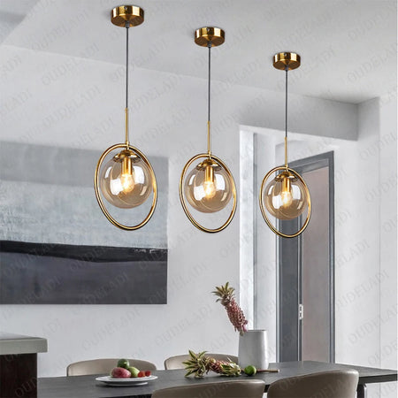 Pendant Light - Nordic Metal Ring Glass Ball Hanging Lamp SW-36210345 - SWEET-LIGHTS