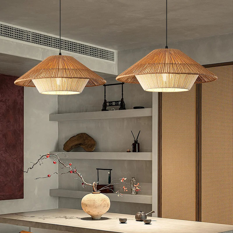 Pendant Light - Boho Rattan Pendant Light Fixture Vintage Farmhouse E27 Hand Woven Hemp Rope Hanging Chandelier SW-36210739 - SWEET-LIGHTS