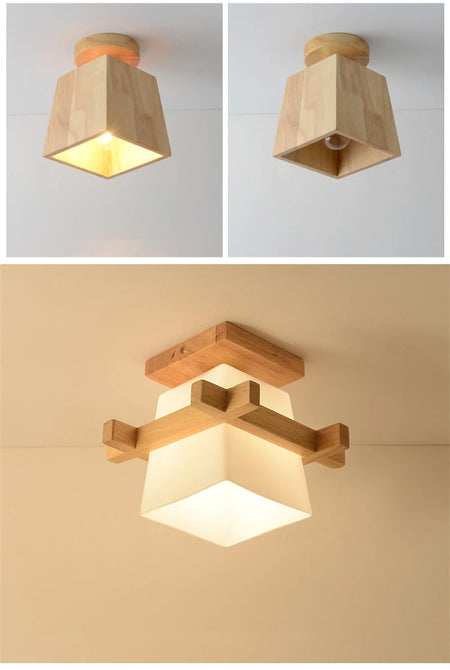 Ceiling Light - Modern Glass Lamp with Wooden Frame for Living Room Dining Kitchen SW-36210457 - SWEET-LIGHTS