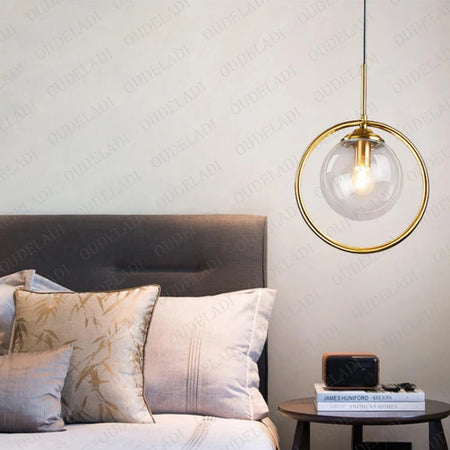 Pendant Light - Nordic Metal Ring Glass Ball Hanging Lamp SW-36210345 - SWEET-LIGHTS