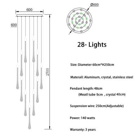 Chandelier - Modern Crystal LED Chandelier Gold Long Stair Fixtures SW-36210354 - SWEET-LIGHTS