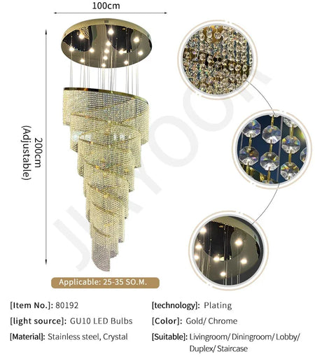 Chandelier - Large Spiral Design Crystal Chandelier For Staircase Hallway Lobby Modern LED Cristal Lamp Luxury Home Decor SW-36210345 - SWEET-LIGHTS