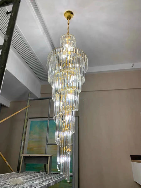 Chandelier - Long Crystal Staircase Gold Modern Lamp Luxury Villa Home Decor SW-36210458 - SWEET-LIGHTS