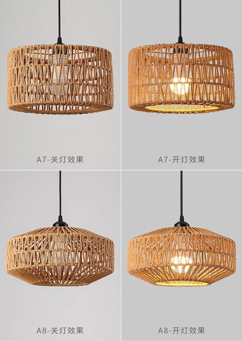 Pendant Light - Boho Rattan Pendant Light Fixture Vintage Farmhouse E27 Hand Woven Hemp Rope Hanging Chandelier SW-36210739 - SWEET-LIGHTS