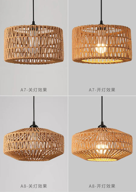 Pendant Light - Boho Rattan Pendant Light Fixture Vintage Farmhouse E27 Hand Woven Hemp Rope Hanging Chandelier SW-36210739 - SWEET-LIGHTS
