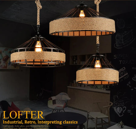 Pendant Light - Vintage Hemp Rope LED Industrial Chandelier SW-36210347 - SWEET-LIGHTS