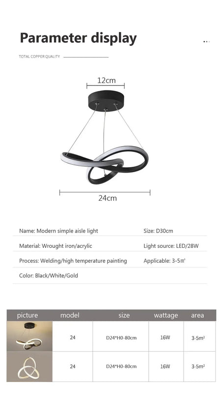 Pendant Light - LED Line Pendant Light Modern 24/30cm Aluminium Hanging Lamps For Indoor Illumination SW-36210567 - SWEET-LIGHTS