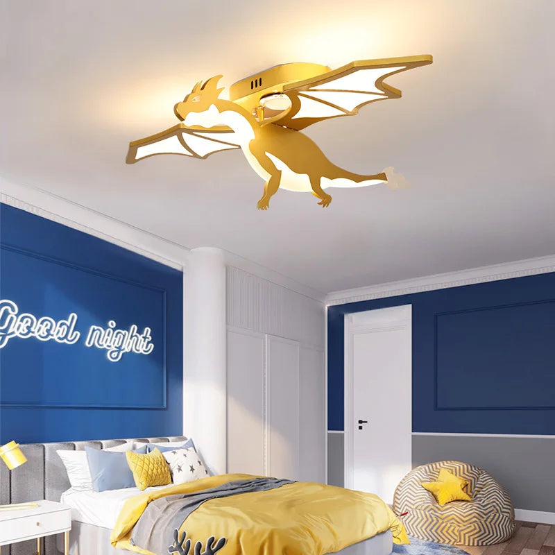 Children Lighting - Golden Dinosaur Fire Breathing Dragon Ceiling Lamps LED Children's Room Light Boy Bedroom Nursery SW-36210345 - SWEET-LIGHTS
