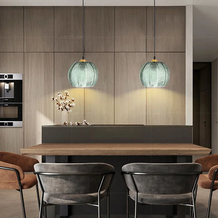 Pendant Light - Nordic Glass Green Leaf Pattern Fixture SW-36210789 - SWEET-LIGHTS