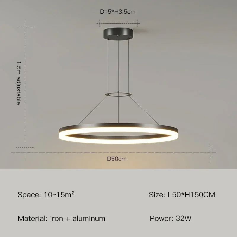 Pendant Light - Modern Minimalist Led Pendant Lamp For Living Room Bedroom Dining Kitchen Black Ring Chandelier SW-36210347 - SWEET-LIGHTS