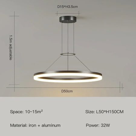 Pendant Light - Modern Minimalist Led Pendant Lamp For Living Room Bedroom Dining Kitchen Black Ring Chandelier SW-36210347 - SWEET-LIGHTS