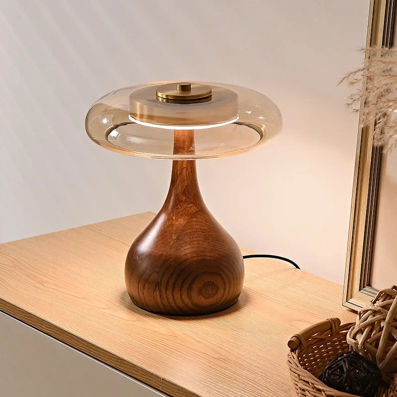 Table Lamp - 12W Luxury Copper Wood Glass Desk Lamp SW-36210234 - SWEET-LIGHTS