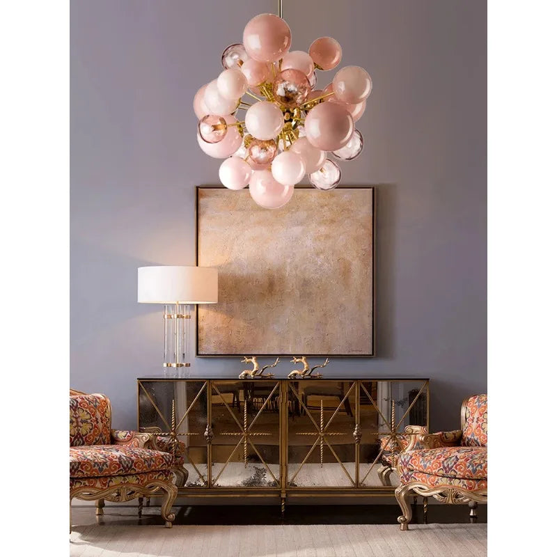 Chandelier - Art Deco Pink Bubbles Glass Pendant Light SW-36210976 - SWEET-LIGHTS