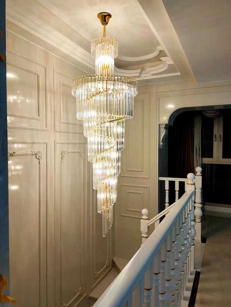 Chandelier - Long Crystal Staircase Gold Modern Lamp Luxury Villa Home Decor SW-36210458 - SWEET-LIGHTS