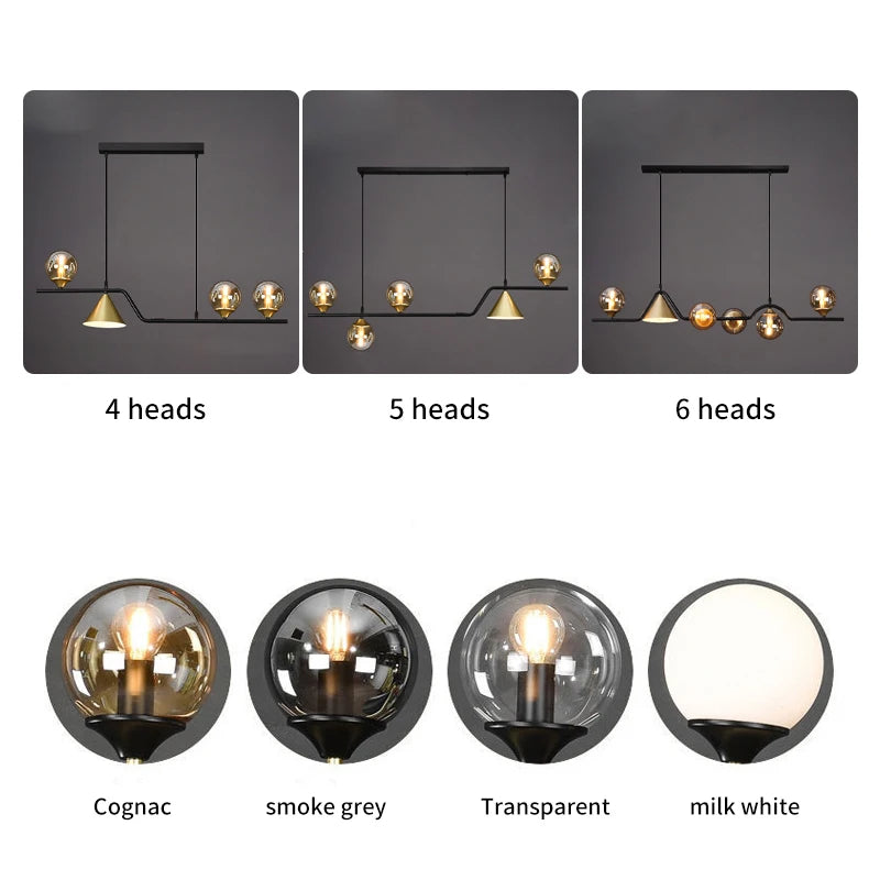 Pendant Light - Nordic Black LED Chandelier E14 Glass Ball SW-36210374 - SWEET-LIGHTS