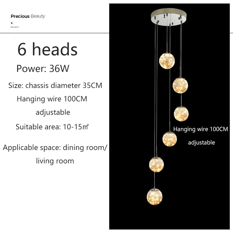 Pendant Light - Modern Led Chandelier Glass Ball Dimmable for Staircase Living Room SW-36210345 - SWEET-LIGHTS