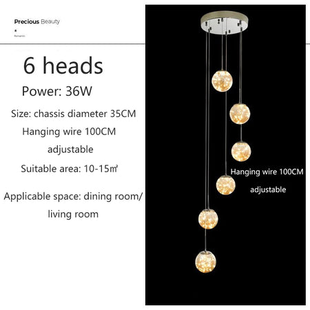 Pendant Light - Modern Led Chandelier Glass Ball Dimmable for Staircase Living Room SW-36210345 - SWEET-LIGHTS