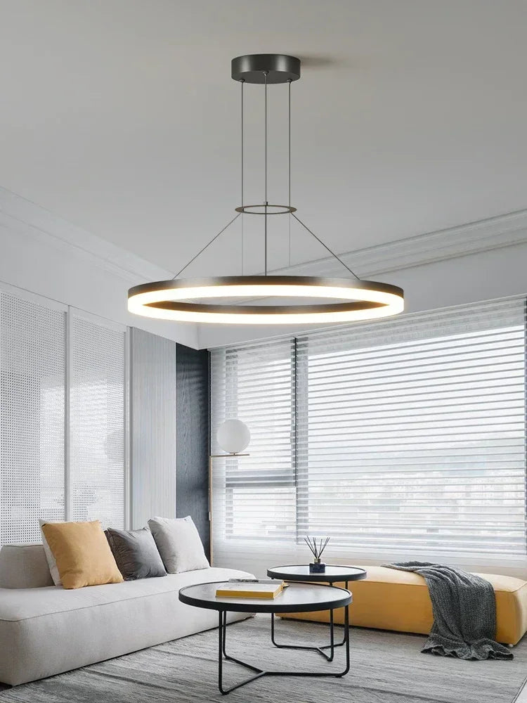 Pendant Light - Modern Minimalist Led Pendant Lamp For Living Room Bedroom Dining Kitchen Black Ring Chandelier SW-36210347 - SWEET-LIGHTS