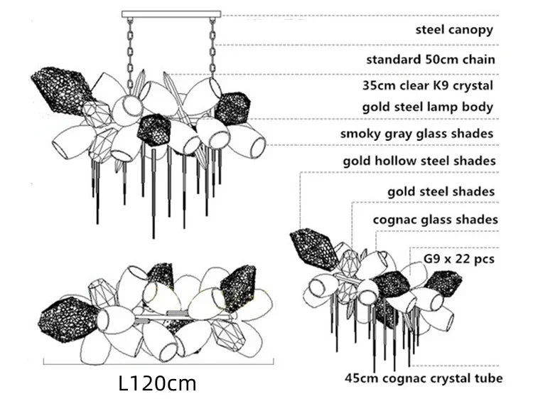 Chandelier - Modern Luxury LED Stainless Steel Crystal Pendant Light Free Bulb SW-36210789 - SWEET-LIGHTS