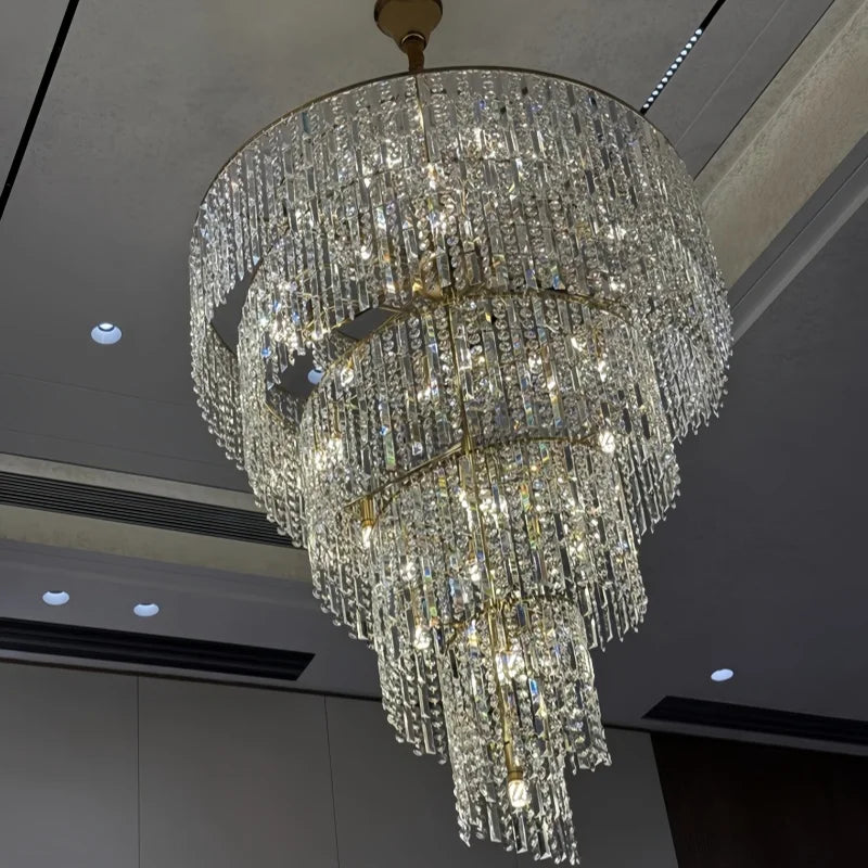 Chandelier - Villa Hollow Duplex Crystal Pendant Light Luxury SW-36210457 - SWEET-LIGHTS
