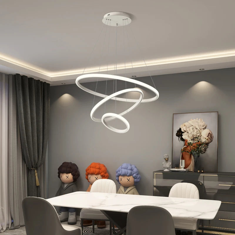 Pendant Light - Modern Pendant Lamp Led Rings Chandelier Black Loft Indoor Fixture SW-36210456 - SWEET-LIGHTS
