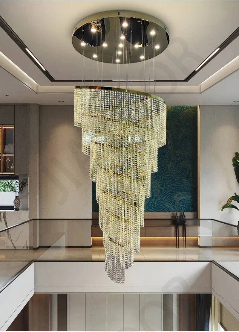 Chandelier - Large Spiral Design Crystal Chandelier For Staircase Hallway Lobby Modern LED Cristal Lamp Luxury Home Decor SW-36210345 - SWEET-LIGHTS