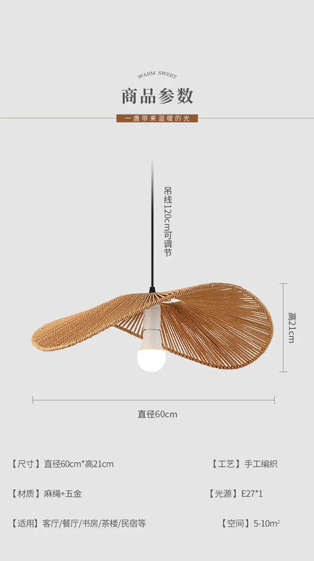 Pendant Light - Boho Rattan Pendant Light Fixture Vintage Farmhouse E27 Hand Woven Hemp Rope Hanging Chandelier SW-36210739 - SWEET-LIGHTS