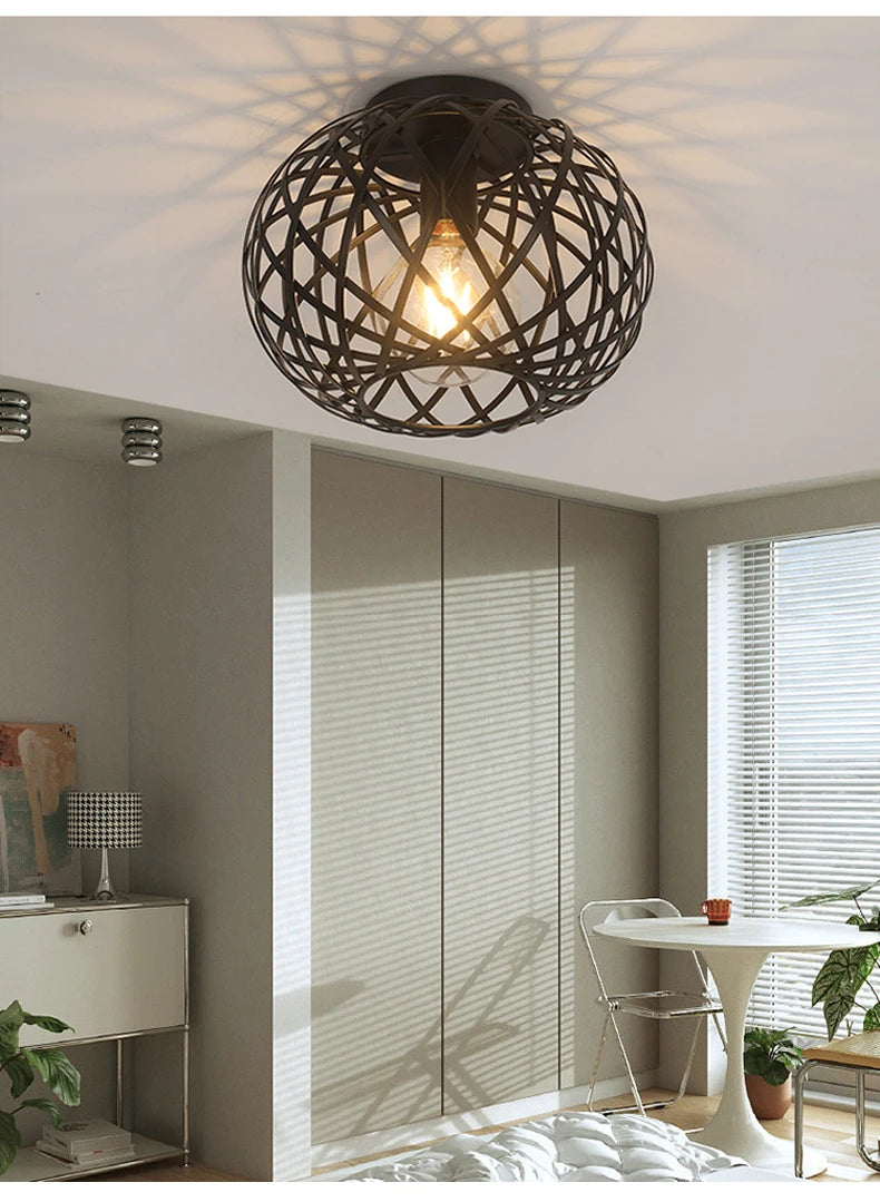 Ceiling Light - Bedroom Living Room Restaurant Kitchen Iron Mesh Black Retro Lamp SW-36210348 - SWEET-LIGHTS