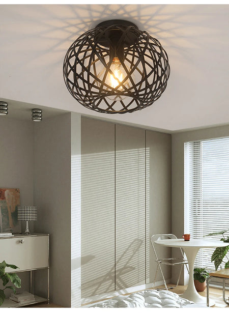 Ceiling Light - Bedroom Living Room Restaurant Kitchen Iron Mesh Black Retro Lamp SW-36210348 - SWEET-LIGHTS