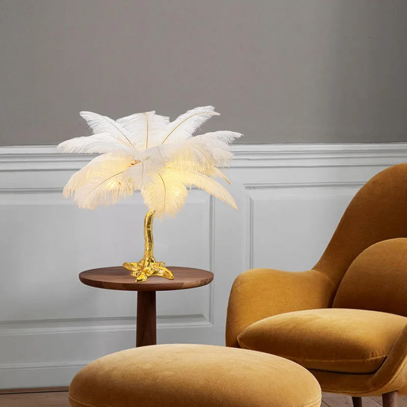 Table Lamp - Feather Table Lamp Bedroom Nordic Living Room Resin Ostrich Feather SW-36210345 - SWEET-LIGHTS