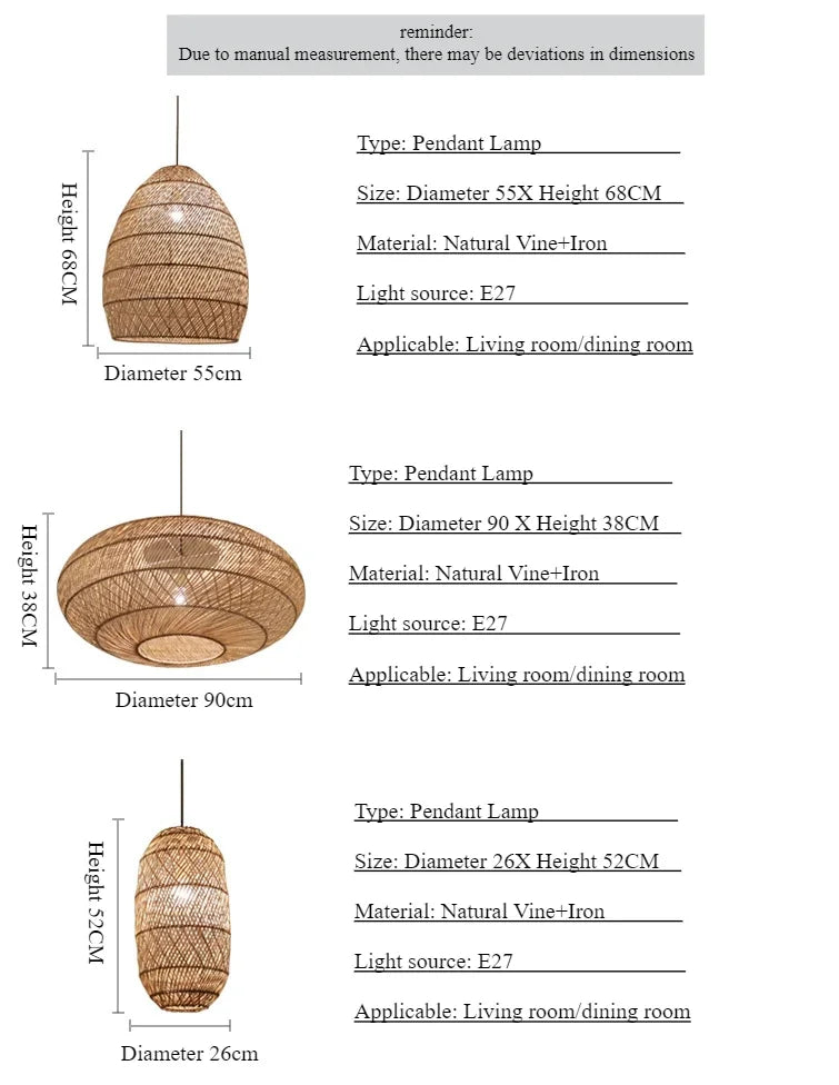 Pendant Light - SANDYHA Japanese Rattan Chandelier LED Lamp for Living Room Dining SW-36210438 - SWEET-LIGHTS
