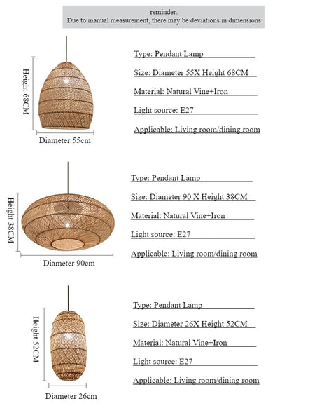 Pendant Light - SANDYHA Japanese Rattan Chandelier LED Lamp for Living Room Dining SW-36210438 - SWEET-LIGHTS
